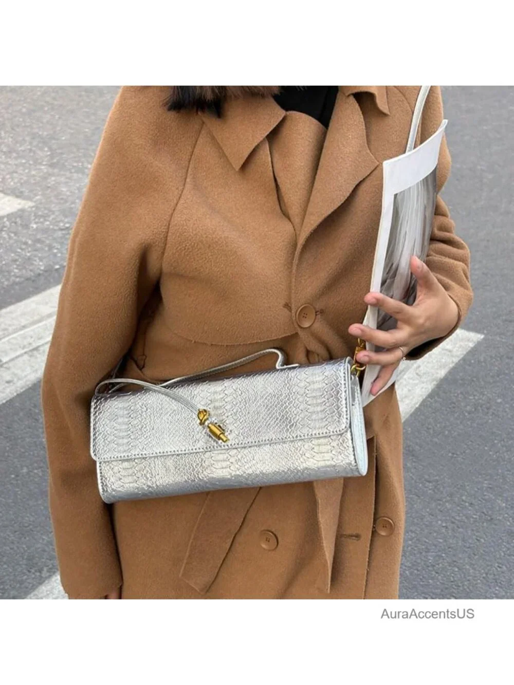Vegan PU Leather Evening Clutch with Detachable Strap, 3-in-1 Convertible